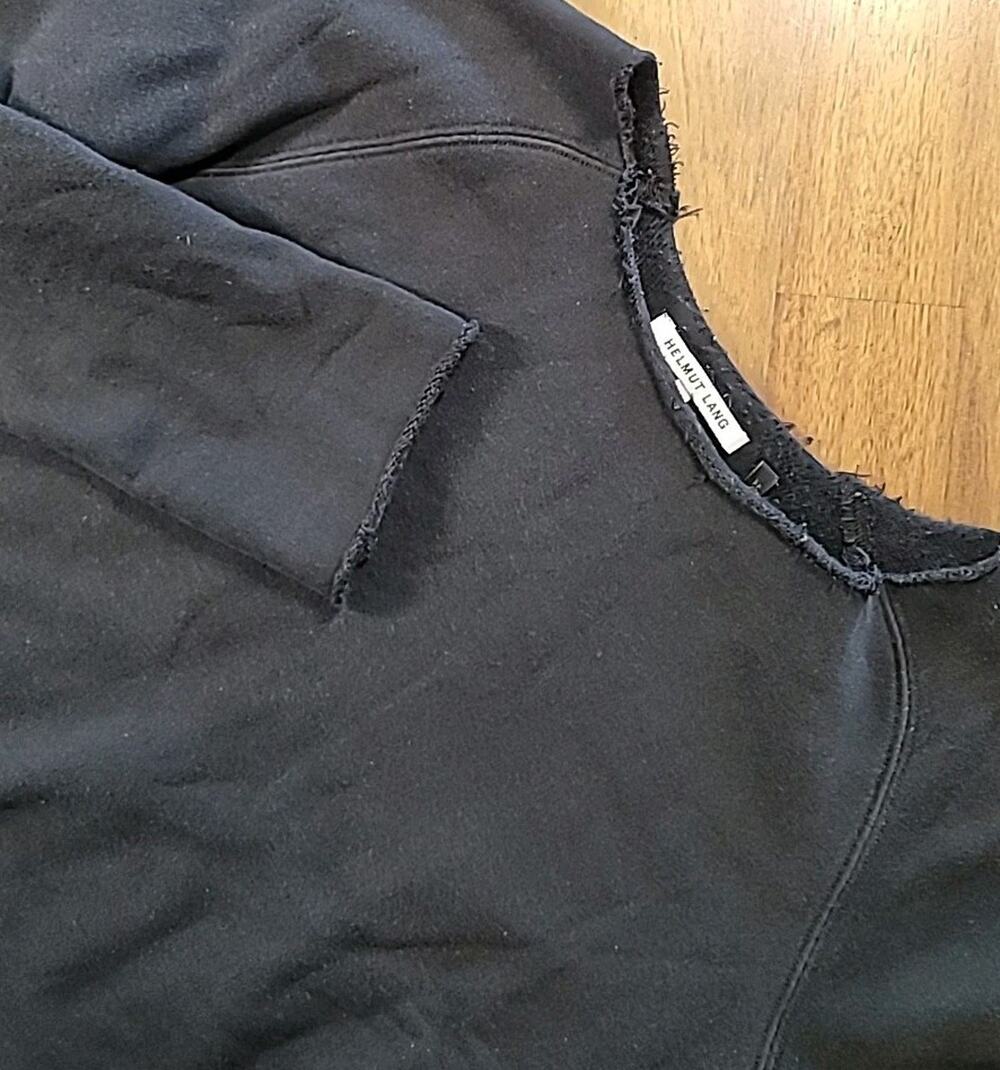 Helmut Lang Black Oversized Distressed Villous Pullover Sweatshirt Top Sz Small